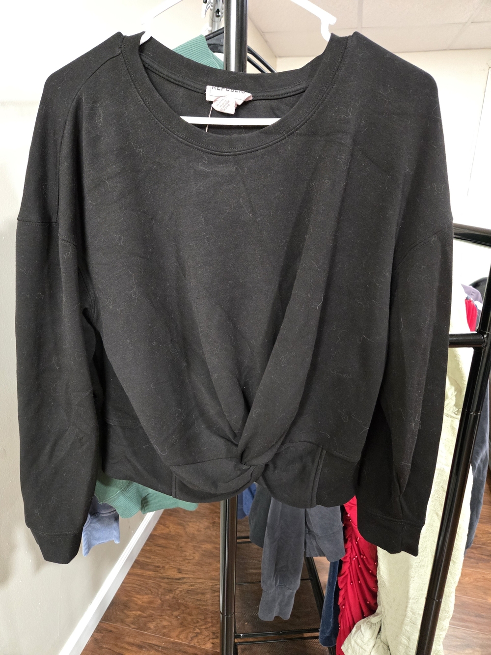 For The Republic Black Twist-Front Pullover Sweatshirt